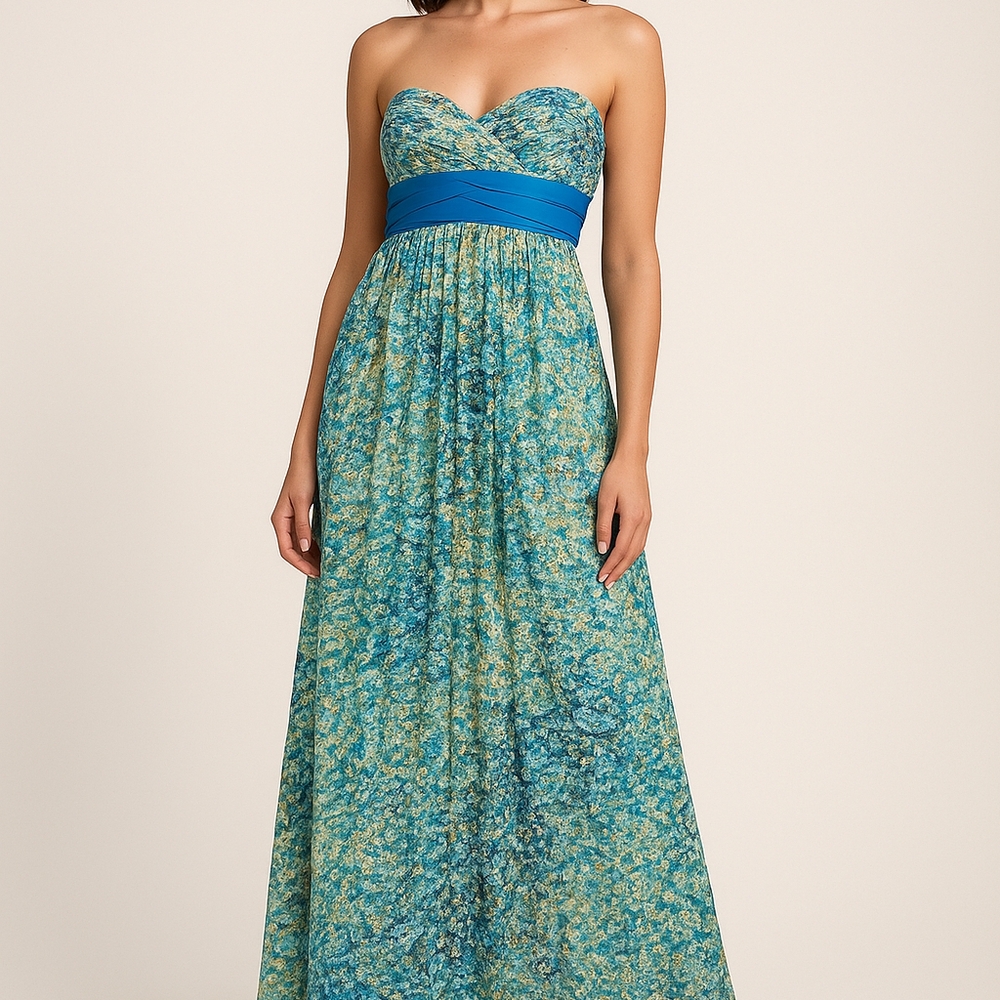 BCBGMAXAZRIA Strapless Maxi Gown, Size 6, Silk & Matallic Evening Gown